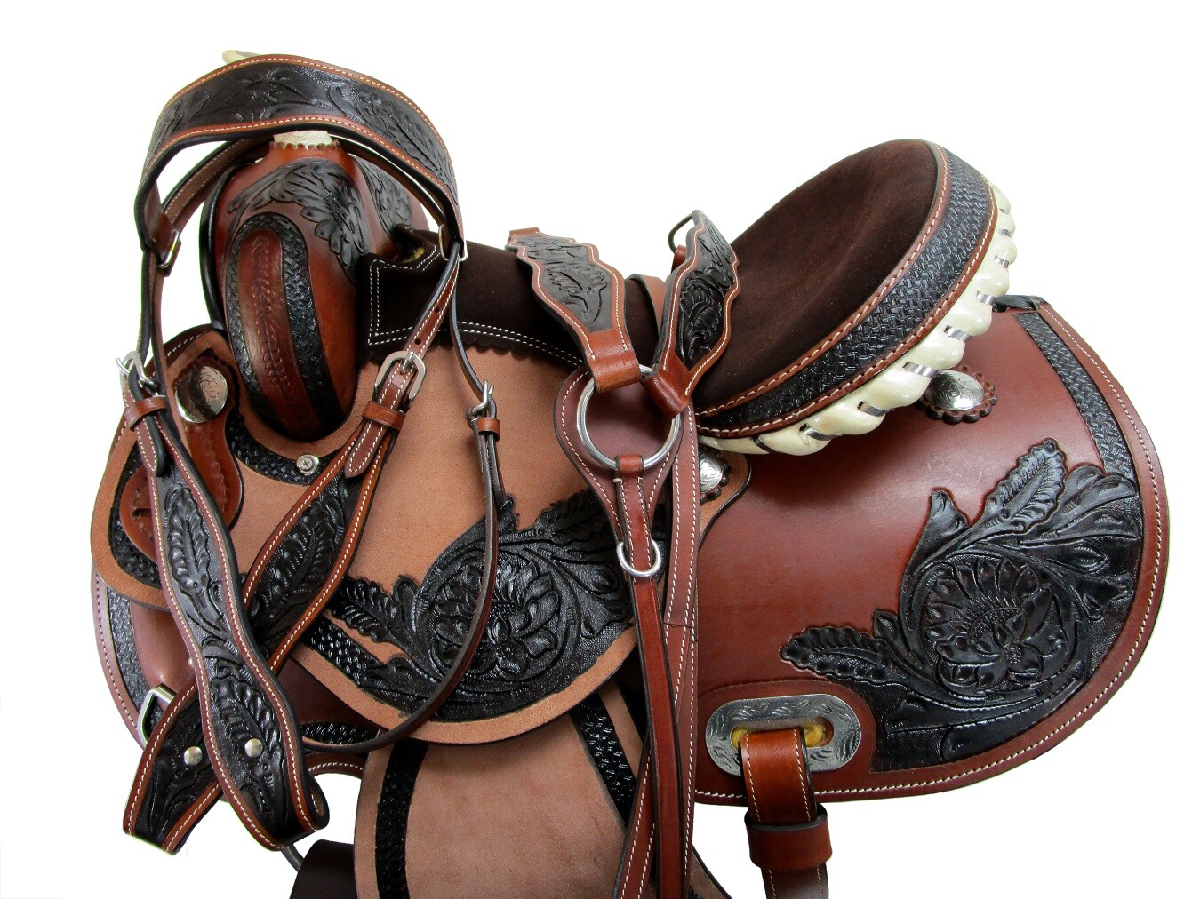 WESTERN COWBOY SADDLE 15 16 BARREL RACING PLEASURE FLORAL TOOLED LEATHER TACK