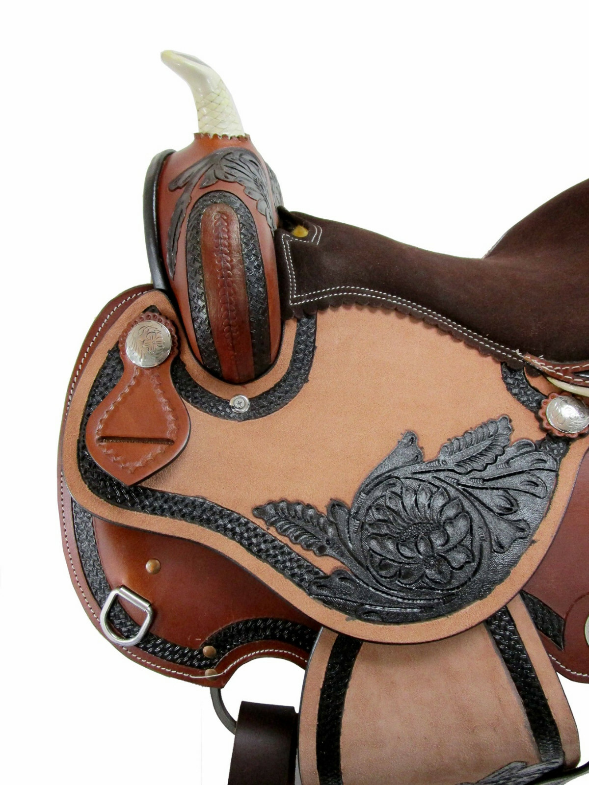 WESTERN COWBOY SADDLE 15 16 BARREL RACING PLEASURE FLORAL TOOLED LEATHER TACK