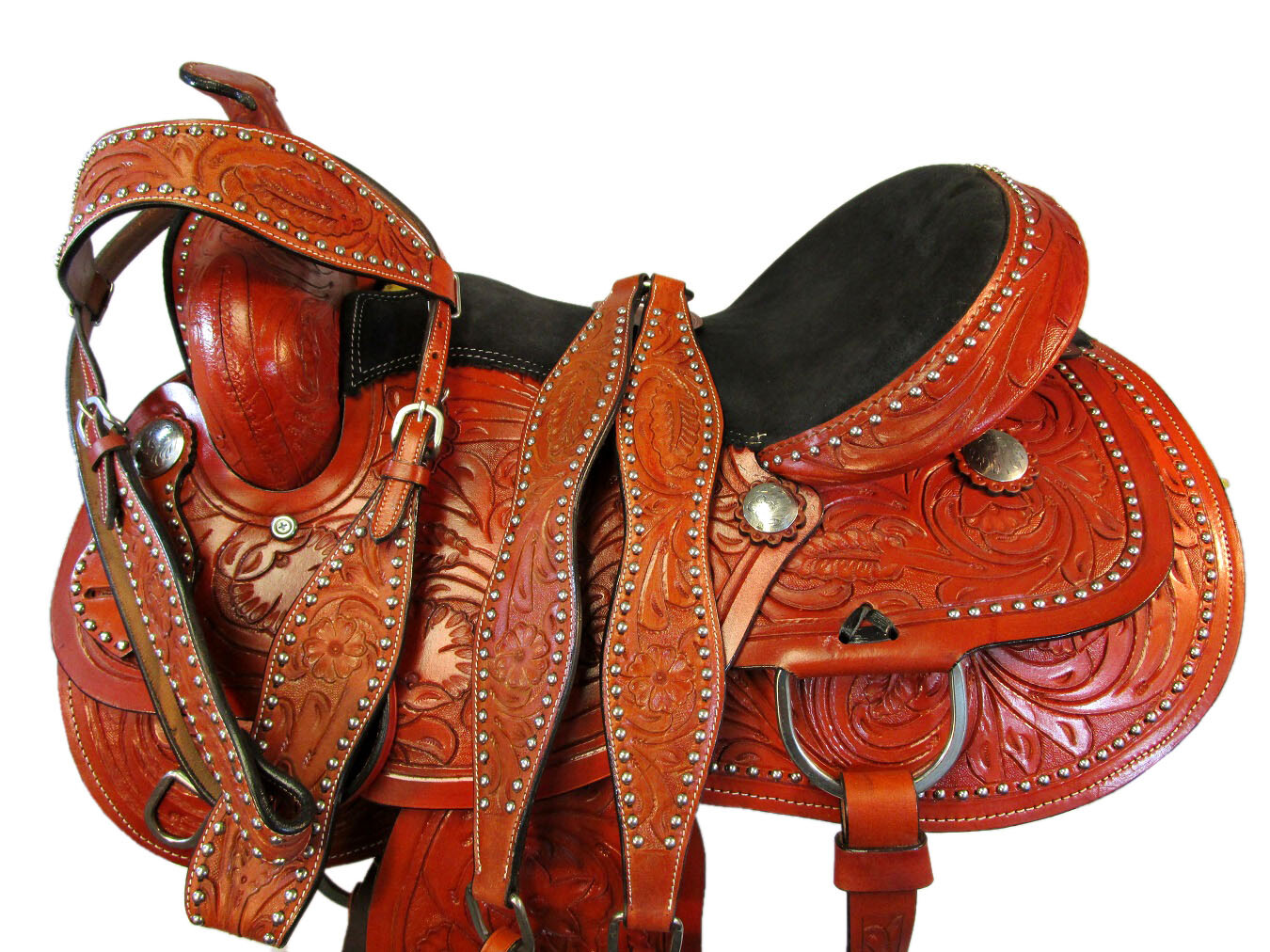TRAIL SADDLE USED HORSE TACK 16 17 15 WESTERN PLEASURE FLORAL TOOLED LEATHER SET