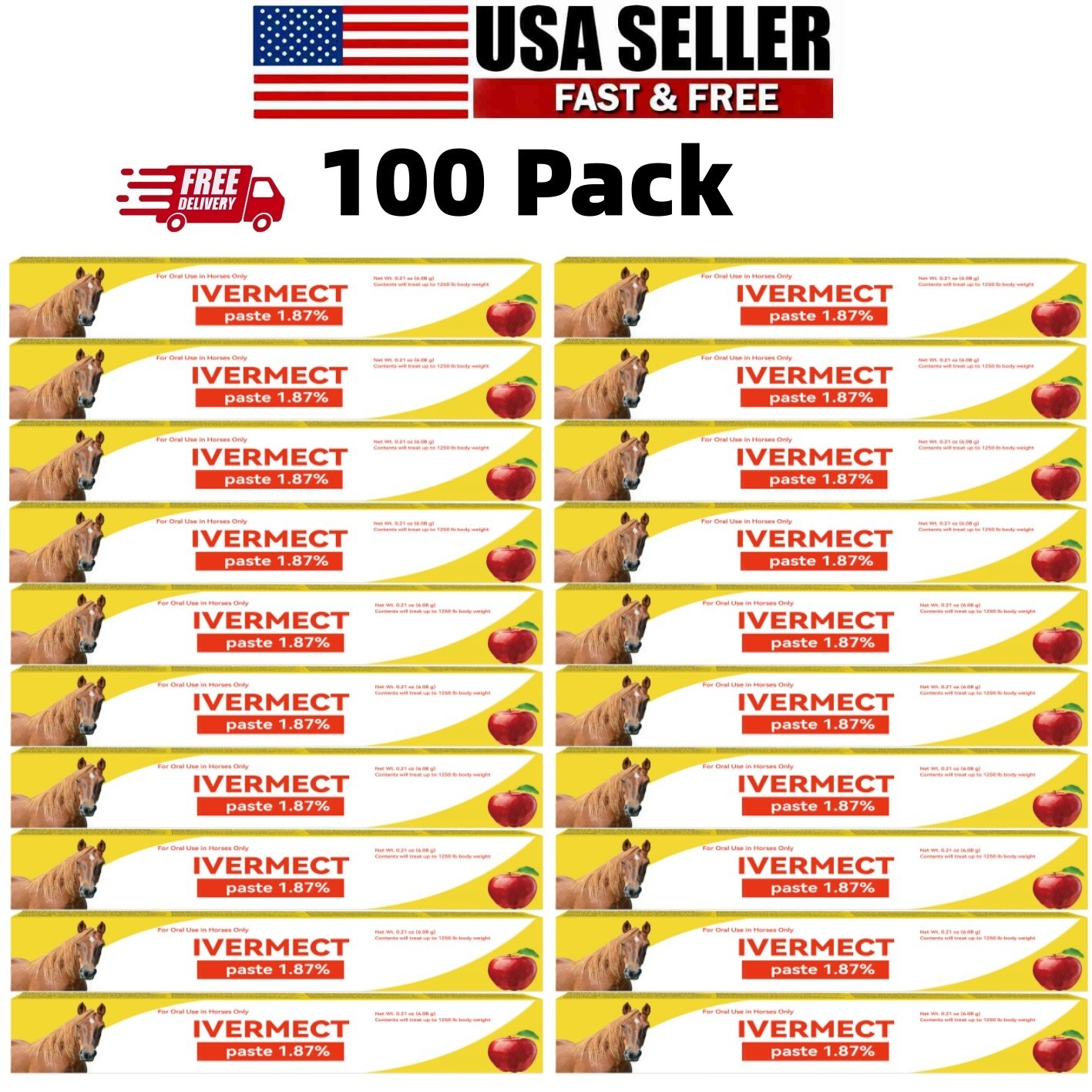 100 Pack Horse Dewormer Paste Apple Flavor EXP 01/2028