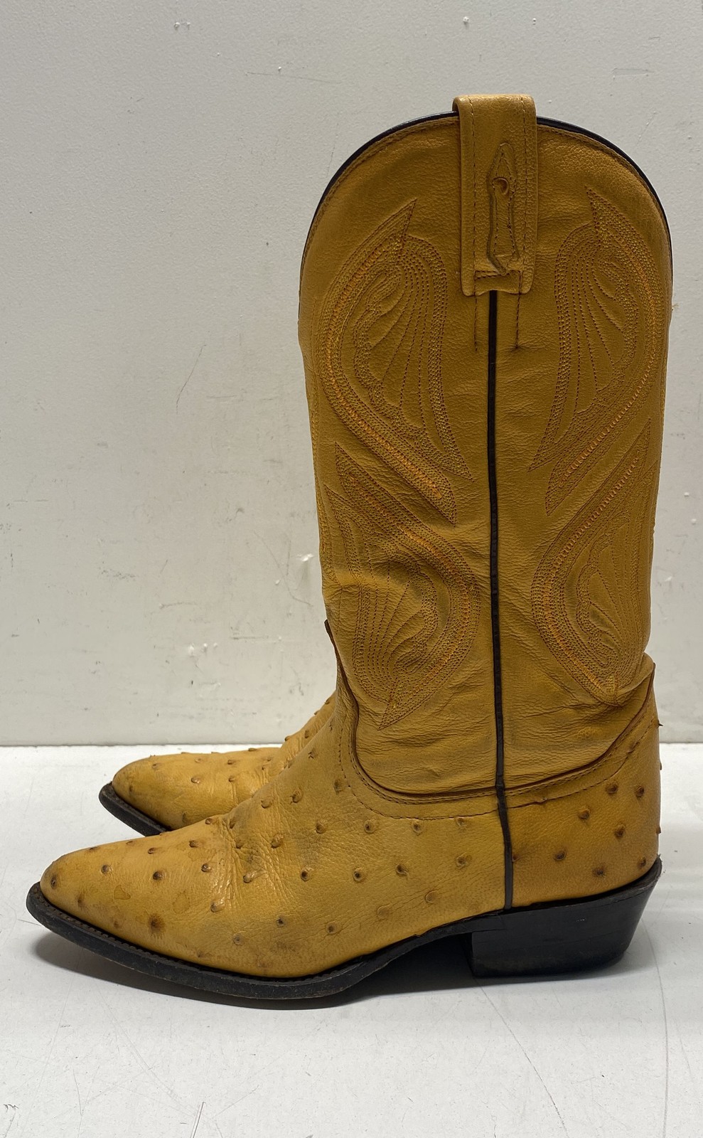 El General Yellow Full Quill Ostrich Skin Cowboy Western Boots Mexico Size 25