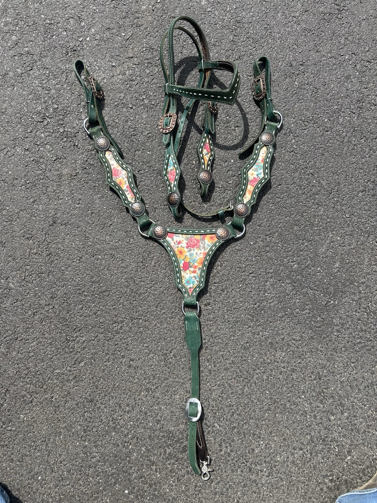 Desert Rose Equine Tack Set, Headstall And Breast Collar, Teal/floral