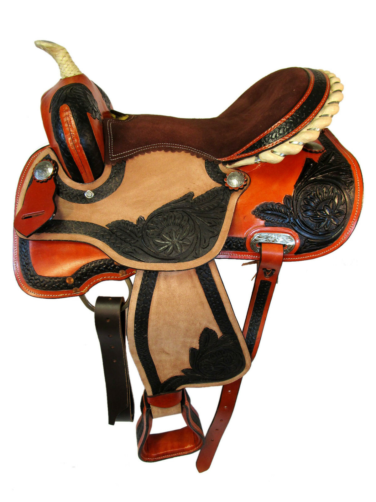 COMFY TRAIL USED SADDLE HORSE PLEASURE WESTERN TOOLED LEATHER DARK BROWN TACK 15