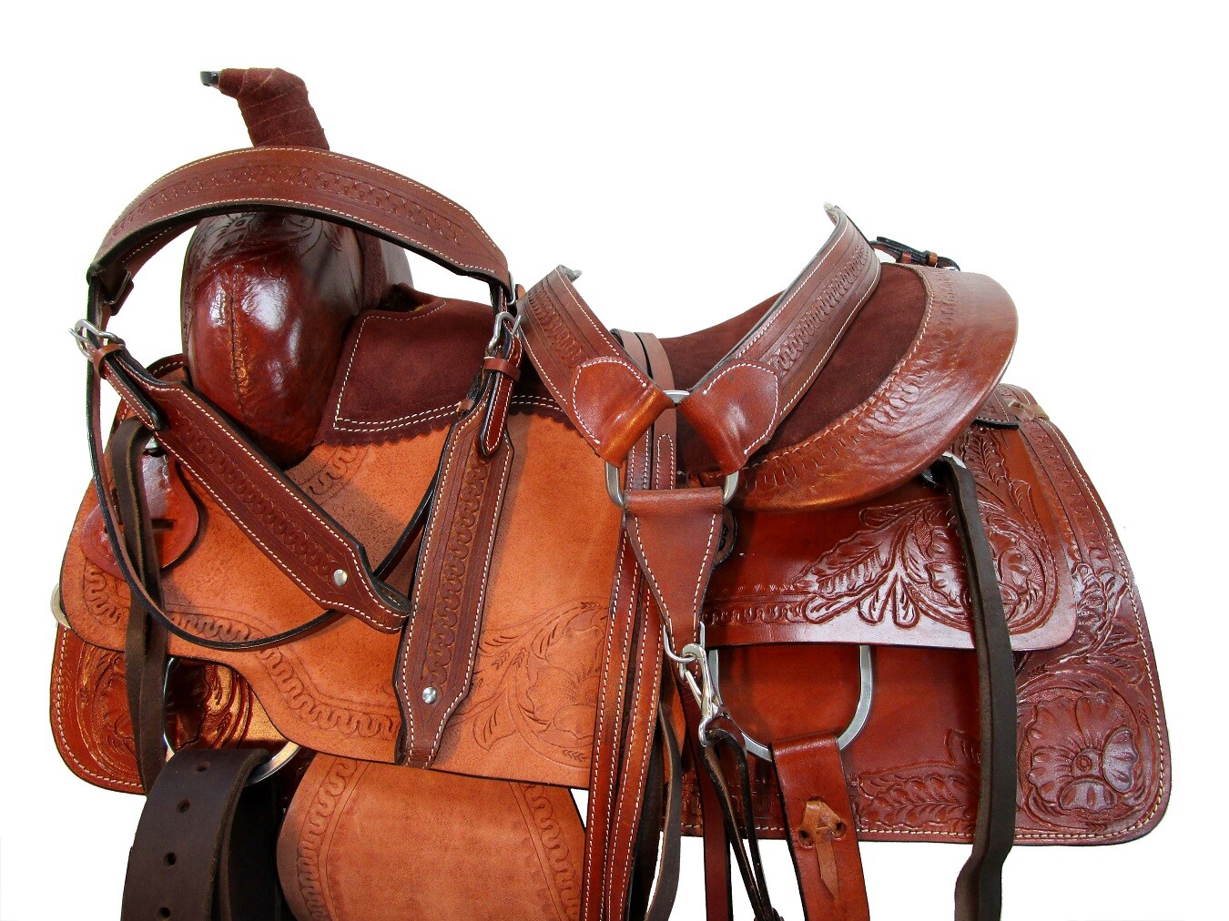 PRO WESTERN TRAIL SADDLE HORSE PLEASURE TOOLED LEATHER TACK SET 18 17 16 15