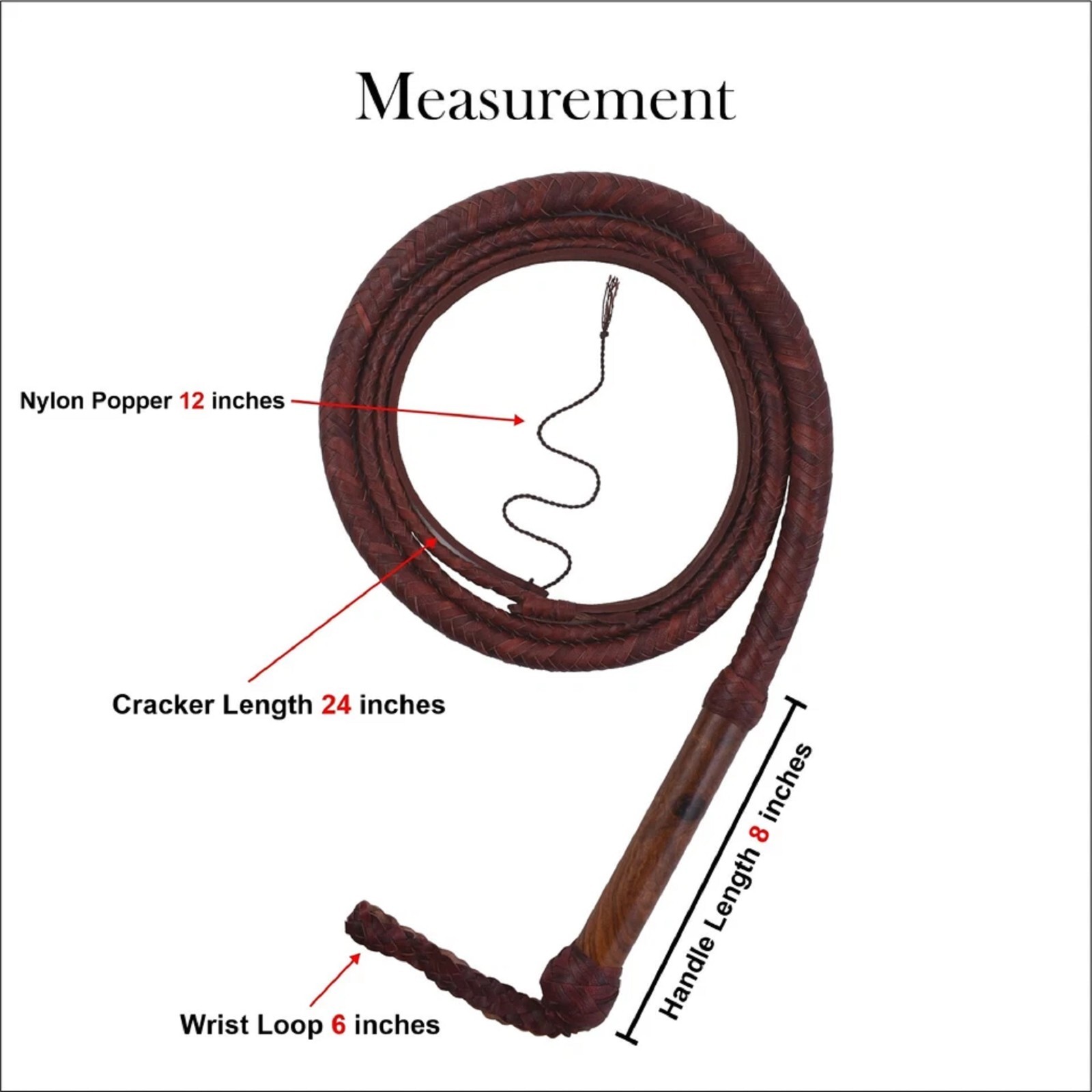 6 Feet Australian Stock Bullwhip 16 Plait Hand Braided Genuine Leather Wood Hand