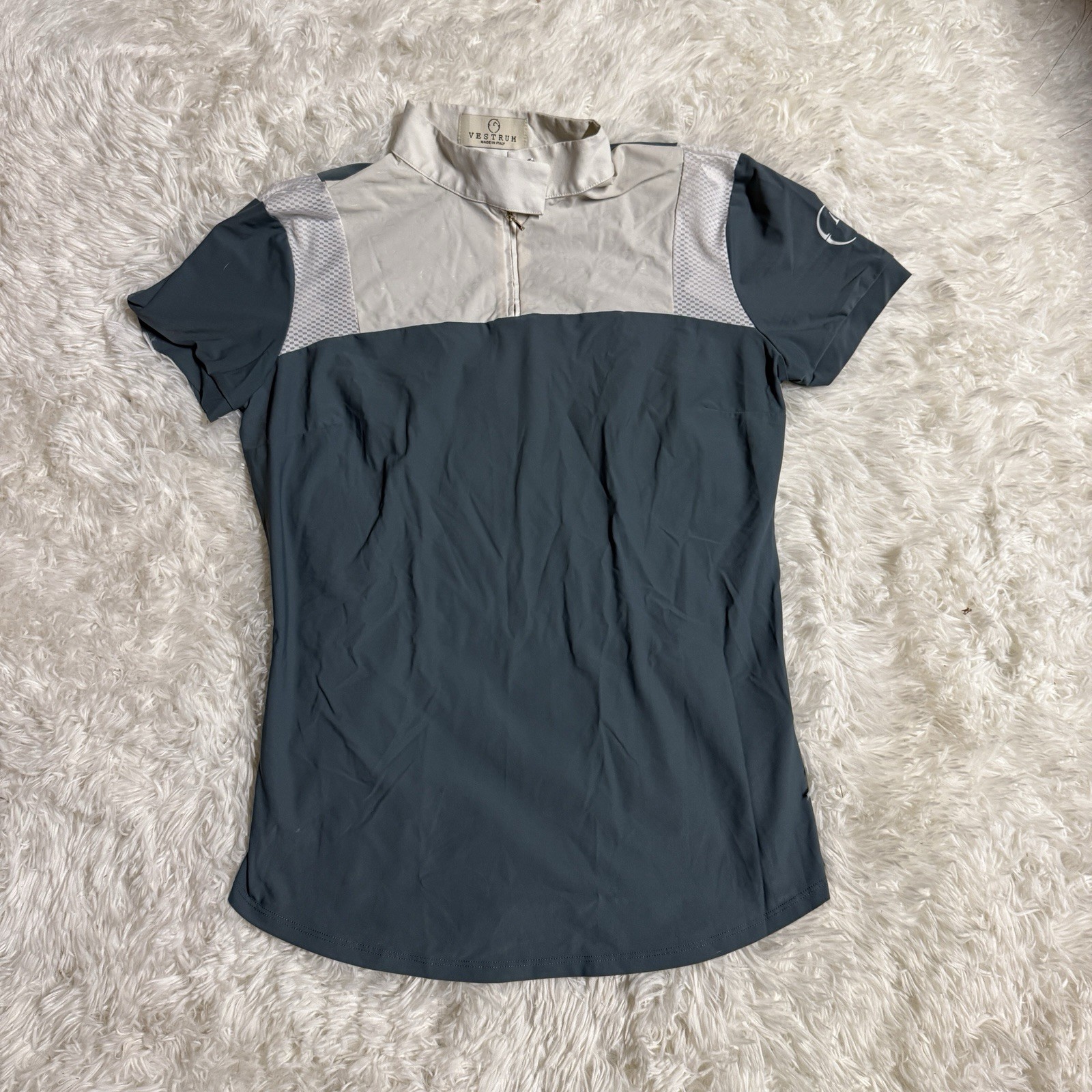 Women’s Large Blue/White Vestrum Short Sleeve Horseback Riding Show Shirt