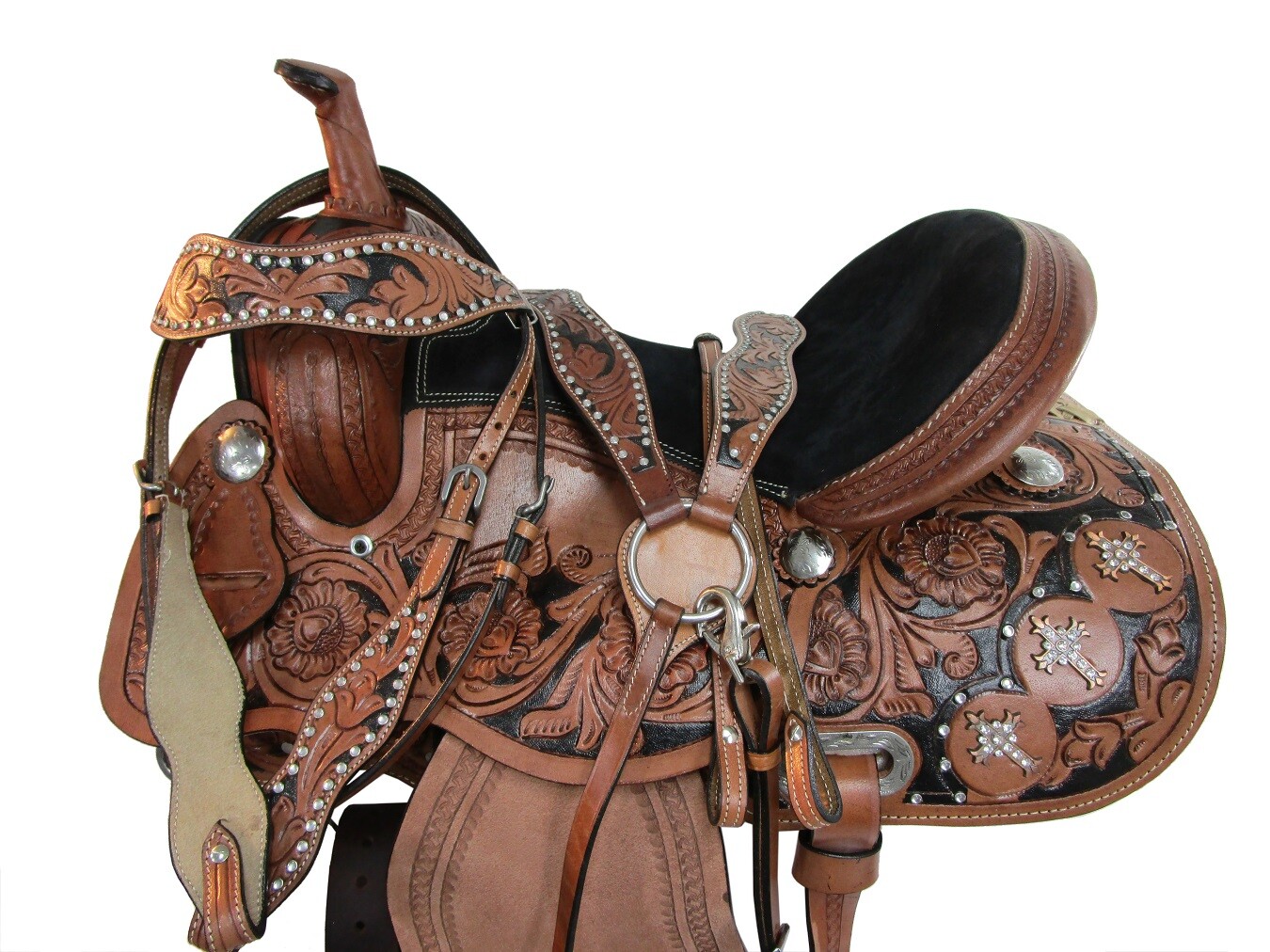 GAITED HORSE WESTERN SADDLE 15 16 17 TRAIL PLEASURE TOOLED LEATHER TACK SET