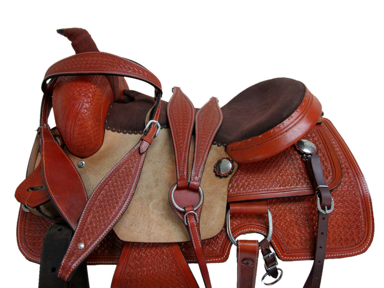 WESTERN TRAIL SADDLE 16″ PLEASURE PINWHEEL TOOLED TACK SET FQHB