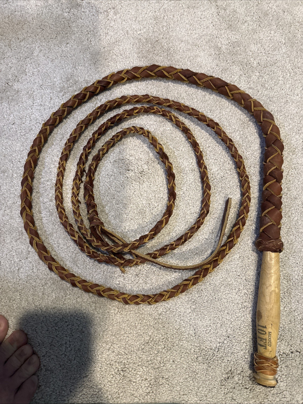 10 Foot Leather Bullwhip Braided w/ Wood Handle and Leather Wrap Mexico Western