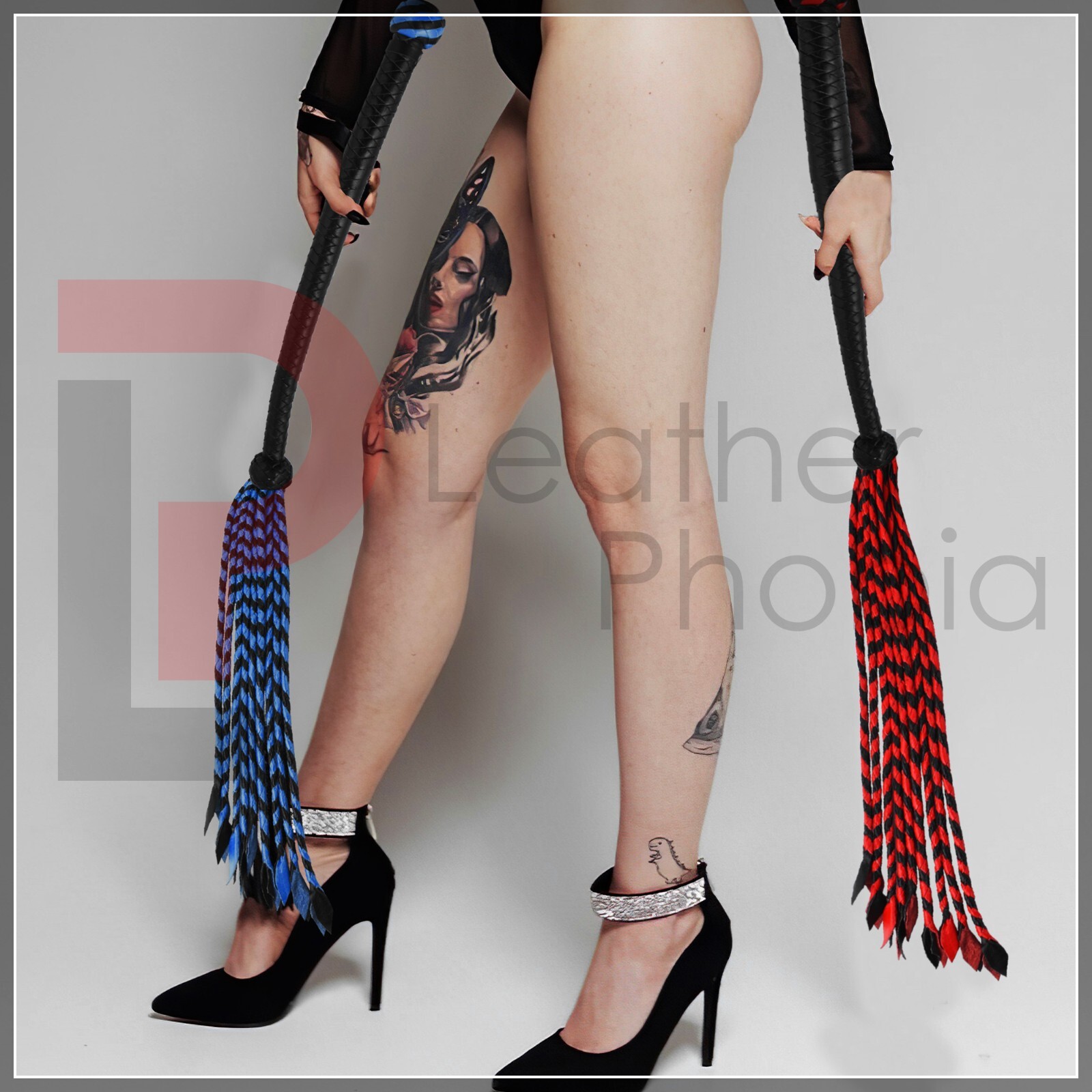 Genuine Cow Hide Thick Leather 2 Floggers 09 Tails Heavy & Thuddy impact Whip
