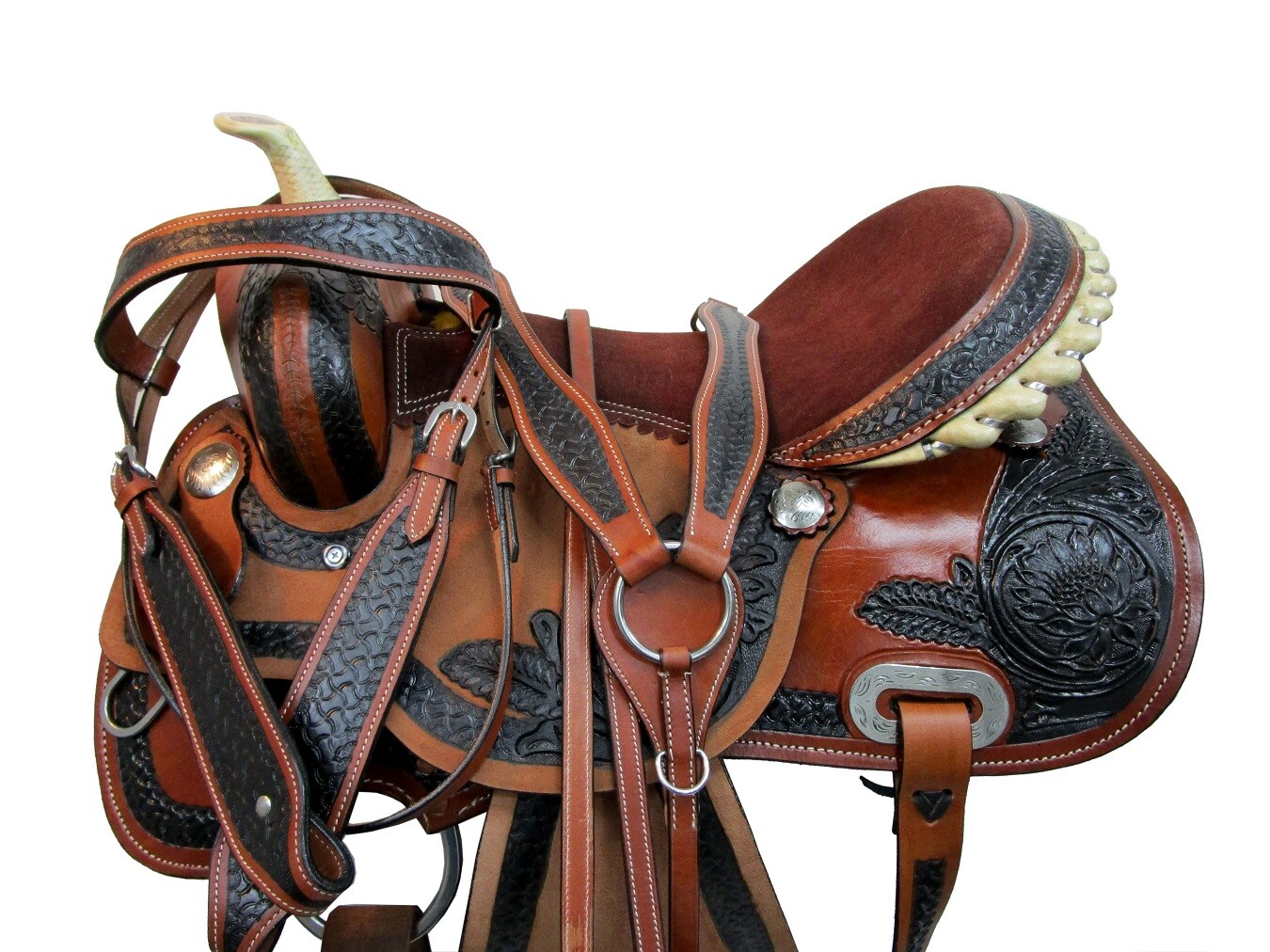 TRAIL SADDLE WESTERN COMFY PLEASURE HORSE TOOLED LEATHER TACK SET 15 16 17 18