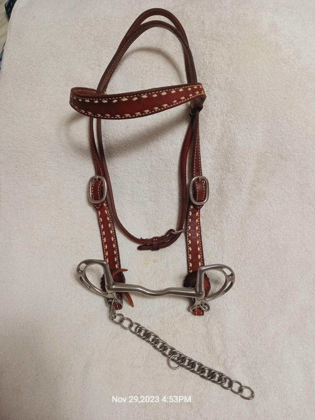 Full Brow Western Quarterhorse Headstall w/ D-Ring bit, Chain Chinstrap – Great